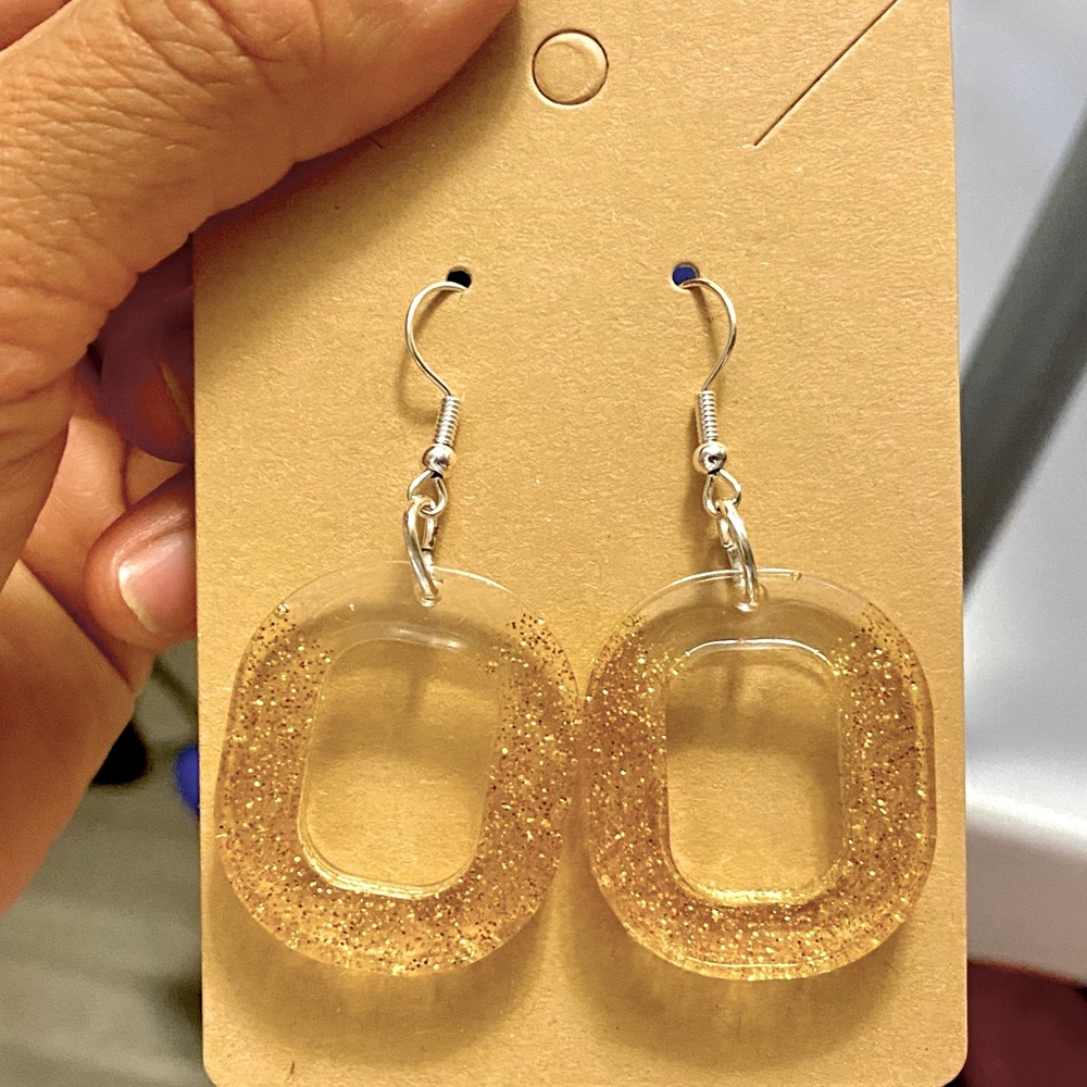 Gold glitter Oval Resin Earrings
